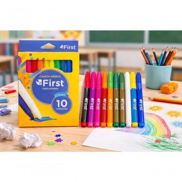Imagem de Conjunto de Canetinhas Hidrográficas Laváveis First BM3175 Escolar com 10 Unidades Cores Diversas