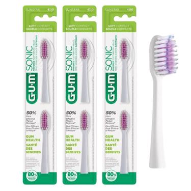 Imagem de Kit Refil para Escova Dental Elétrica GUM Activital Sonic Deep Clean Branco Cerdas Macias 3 Refis com 2 Unidades