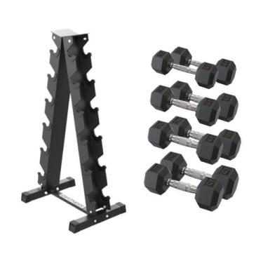 Imagem de Kit Suporte Para Halter + Pares 5kg, 6kg, 7kg e 8kg - D1Fitness