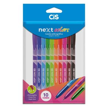 Imagem de Canetas Esferográficas Cis Next Colors 0.7MM com Ponta Agulha Escrita Suave Kit 10 Unidades Multicoloridas