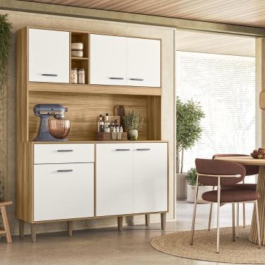 Imagem de Armário de Cozinha Erva Doce 140 6 Portas 1 Gaveta MDF-MDP 140CM Freijó e Off White Nicioli Móveis