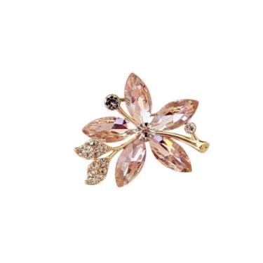 Imagem de Broche Flor Dourada com Raminho e Pedras - - Pistache Acessórios, Rosa