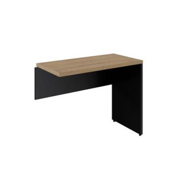 Imagem de Mesa Auxiliar Direita Esquerda Pé Painel 90cm Tampo Amadeirado e Preto