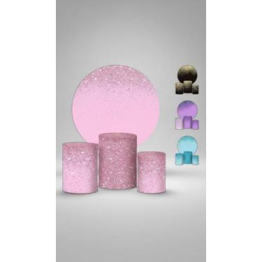 Imagem de Kit Painel Redondo e Trio Cilindros Glitter Rosa - Congratulations Sto