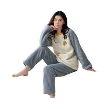 Imagem de Pijamas Femininos De Flanela Grossa E Quente, Conjunto De Loungewear D