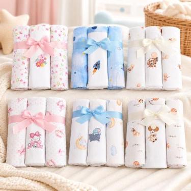 Imagem de Cueiro Flanelado Algodão 80cm 3Pçs Enxoval Bebê Bordado Mimo - Minasre