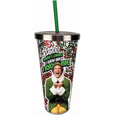 Imagem de Spoontiques Copo com glitter de elfo com canudo, tamanho único, vermelho e verde