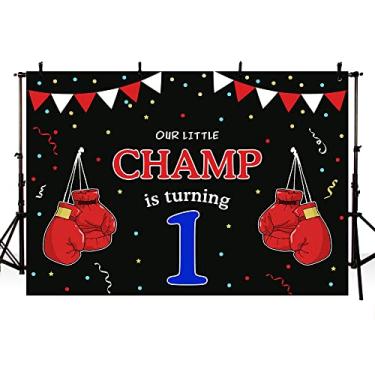 Imagem de MEHOFOND 2,1 x 1,5 m Pano de fundo para festa de aniversário de boxe menino primeiro dia equipamento de academia, pano de fundo fotográfico luta noite adereços para cabine fotográfica