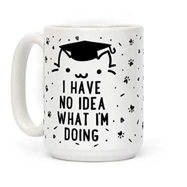 Imagem de Caneca de café de cerâmica branca LookHUMAN para graduação de gato de 425 ml