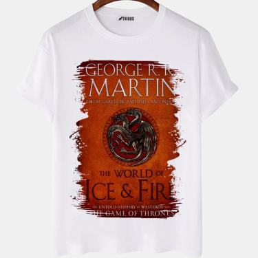 Imagem de Camiseta masculina Arte Capa Livro Game Of Thrones Camisa Blusa Branca Estampada