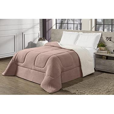 Imagem de Coberdrom Refilado Dupla Face Maya, MR Enxovais, Solteiro, Sherpa Natural com manta Rosê