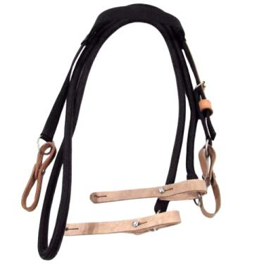 Imagem de Cabeçada De Fita Preta e Rédea Polipropileno Preta Para Cavalo Regulagem