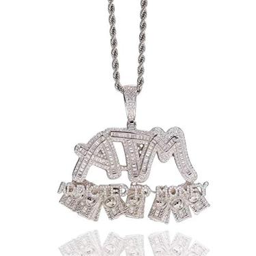 Imagem de ICEDIAMOND Bling CZ Diamond ATM-viciado em dinheiro pingente criativo com colar de corrente de tênis, joias de hip hop banhadas a ouro 18k para homens e mulheres (White,18''Tennis)