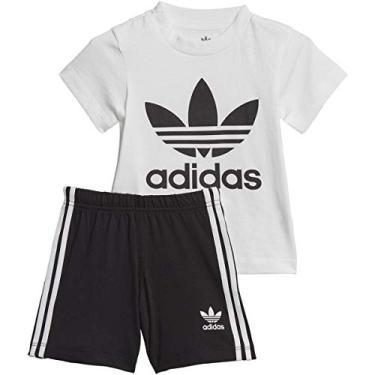 Imagem de adidas Camiseta infantil original Trefoil e conjunto de presente curto (3T) branco/preto