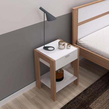 Imagem de Mesa de Cabeceira 1 Prateleira 1 Gaveta AZ1016 Tecno Mobili Amêndoa/Branco
