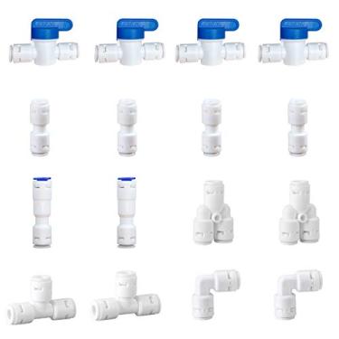 Imagem de Eshiong tubo de 1/4" de polegada OD RO sistema de filtro de água União de plástico rápido conexão de tubo encaixes (válvula de esfera + válvula de verificação + T + I + combo tipo G+)