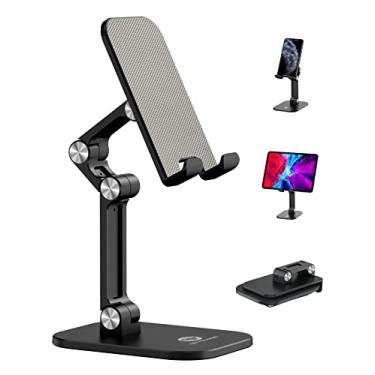 Imagem de OCYCLONE Suporte de celular, altura ajustável e ângulo dobrável para mesa, suporte de iPhone mais alto compatível com smartphones iPad tablet de 4,7 a 13 polegadas, preto