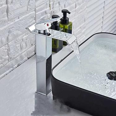 Imagem de Torneira de pia de bacia cromada quadrada e preta, torneira misturadora de banheiro, bico largo, torneira de pia, torneira de água quente e fria, cromo C, China