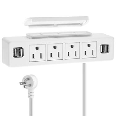 Imagem de Faixa elétrica branca sob a mesa, fita adesiva para montagem na parede com USB, tomadas de energia de mesa, múltiplas tomadas de montagem removível com 4 portas USB, tomada de alimentação conecta 4 plugues para leitura em casa e escritório