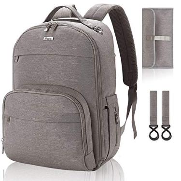 Imagem de Mochila para fraldas Voova, mochila para bebê de grande capacidade, mochila de viagem para a mamãe e o papai, Khaki Ash