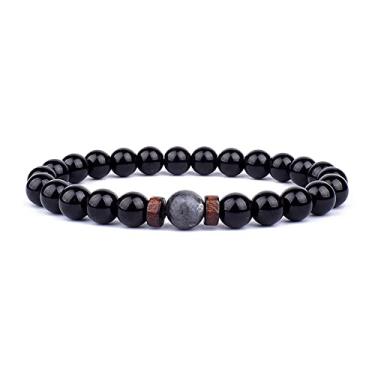 Imagem de Pulseira de pedra vulcânica para homens pulseira de contas de madeira vulcânica de 8 mm corrente de pulso Buda tibetano mulheres homens joias presente novas pulseiras (A)
