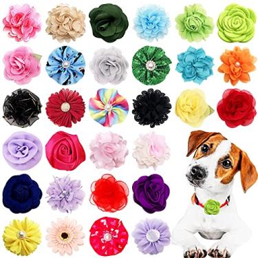 Imagem de PET SHOW Pacote com 50 peças de coleira de cachorro flores e laços sortimento aleatório saco cego para menino menina cães pequenos médios grandes gatos coelhos flores deslizar em coleiras arnês fantasia acessórios de cuidados masculino feminino