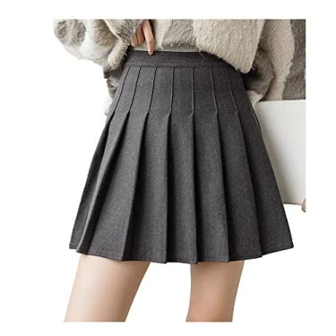 Imagem de Bestgift Saia plissada estilo universitário feminina saia curta jk cintura alta saia evasê terno, Cinza, P