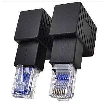 Imagem de Adaptador Ethernet Traodin Cat5e/Cat6 RJ45, Ethernet de 90 graus RJ45/8P8C macho para fêmea conector adaptador de ângulo reto para computadores, laptops, roteadores (pacote com 2) preto (para cima e para baixo)