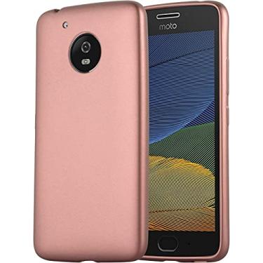 Imagem de Capa para Motorola Moto G5 Capa, Folmecket Fibra de carbono resistente a arranhões, absorção de choque Capa protetora de celular de borracha TPU macia para Moto G5 (Ouro rosê)
