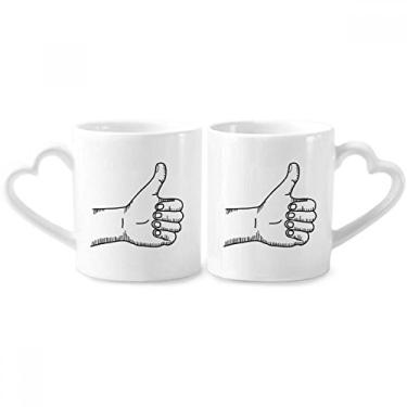 Imagem de Conjunto de canecas de porcelana para casais, estampa de linha de gesto de louça, coração de cerâmica