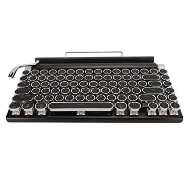 Imagem de Diydeg Teclado de máquina de escrever sem fio, 83 teclas, teclas punk redondas retrô, teclado mecânico para jogos com fio e conexão Bluetooth, teclado iluminado com LED retroiluminado para PC, laptop (preto)