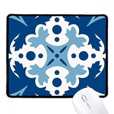 Imagem de Blue Talavera Mousepad decorativo de flores com bordas costuradas Tapete de borracha para jogos