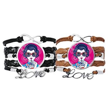 Imagem de DIYthinker Pulseira de óculos feminina vermelha da cultura chinesa com alça de mão e pulseira de couro com corda de presente duplo