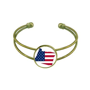 Imagem de Bracelete retrô com bandeira de listras e estrelas do mapa dos EUA Oregon
