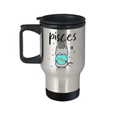 Imagem de Caneca de viagem de Peixes - Caneca do zodíaco de Peixes - Presentes de Astrologia - Copo isolado de 400 ml