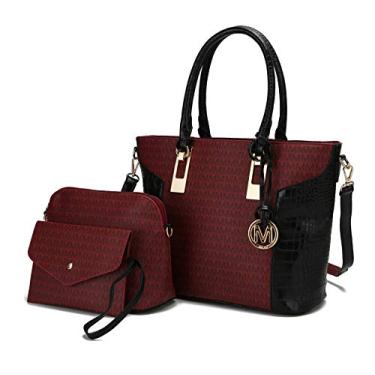 Imagem de MKF Collection Bolsa de ombro feminina, bolsa transversal e pulseira: Bolsa de couro PU Pocketbook, conjunto de bolsa com 3 peças, Large