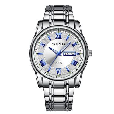 Imagem de Relógio de pulso masculino à prova d'água com calendário duplo, ultrafino e moderno, para aventureiros do dia-a-dia (Macarrão Azul Silver Shell)