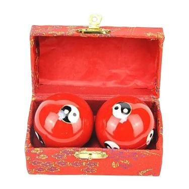 Imagem de Fancyes 2 peças bolas de massagem chinesa exercício handebol com caixa de armazenamento reutilizável suave presente aliviar rigidez bolas chinesas de baoding, Gossip Red