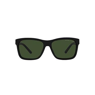 Imagem de Ralph Lauren Óculos de sol retangulares masculinos Rl8203qu com ajuste universal, Preto brilhante/verde escuro, 57 mm