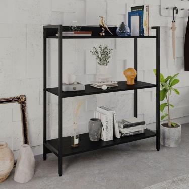 Imagem de Estante para Livros Industrial Aço Multiuso 3 Prateleiras 104x80cm Active Yescasa Preto Onix
