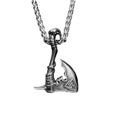 Imagem de Colar Masculino Viking Machado em Aço Inoxidável Estilo Nórdico Luxo Cor:Prata
