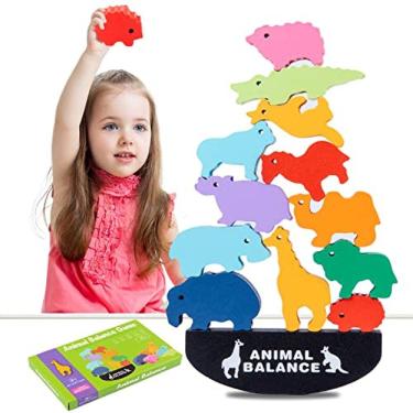 Imagem de Blocos de madeira empilhando brinquedos para crianças, AULEGU Animal Balanc