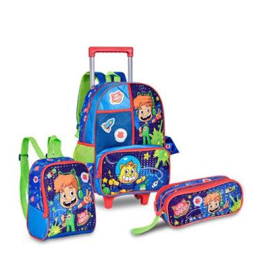 Kit Mochila Escolar Infantil Estojo r Gato Galáctico