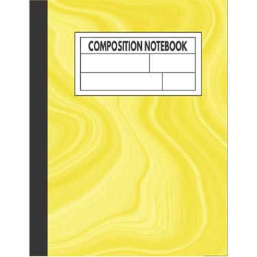 Imagem de Caderno de composição amarela com pauta ampla: Livro de composição de papel pautado de mármore amarelo, para meninas, meninos, crianças, adolescentes, estudantes e adultos | Escola ou faculdade | 100 páginas.