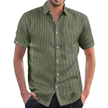 Imagem de Memory House Chinelo masculino verão casual tops camisa de bolinhas listradas impressão punho design camisa camisetas curtas para, Verde, Medium