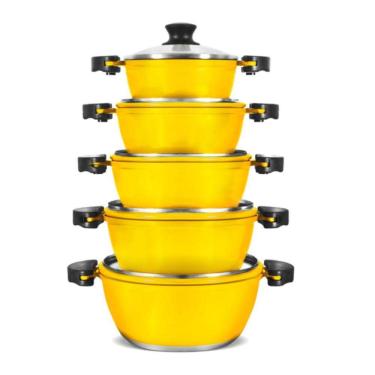 Imagem de Conjunto Panelas Alumínio Fundido Gulê 5 Peças Tvt Amarelo