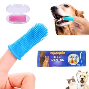 Imagem de Escova de Dente para Pet Dedeira + Gel Dental Kit Higiene Bucal Cachorro Pasta de Dente Pet
