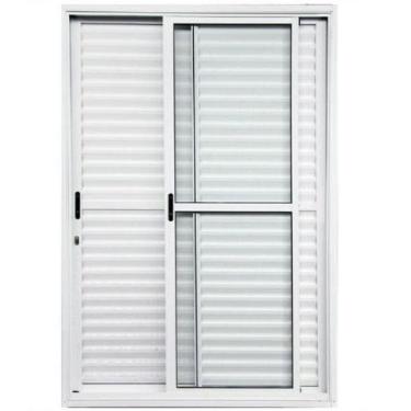 Imagem de Porta De Alumínio de Correr Balcão 3 Folhas 2,10 X 1,20 Branca Linha 25 Com Fechadura
