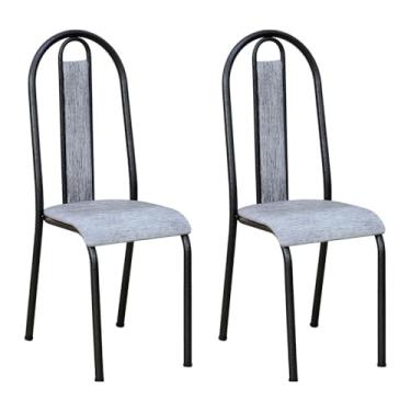 Imagem de Kit 2 Cadeiras de Cozinha Arizona Estampado Linho Prata Pés de Ferro Preto - Pallazio