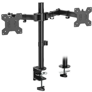 Imagem de WALI Suporte duplo para monitor, braço para monitor serve para 2 telas de até 27 polegadas, suporte duplo para monitor para mesa de 10 kg, capacidade de peso por braço, totalmente ajustável, projetado para escritório em casa (M002), preto